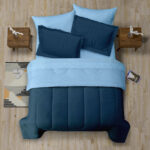 CUBRELECHO DOBLE FAZ CAMA KING - AZUL OSCURO/AZUL CLARO